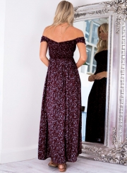 Women's Off Shoulder High Slit Floral Printed Maxi Dress