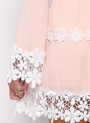 Women's V Neck Long Sleeve Lace Trim Mini Going Out Dress