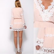 Women's V Neck Long Sleeve Lace Trim Mini Going Out Dress