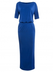 Fashion Women's Half Sleeve Side Slit Round Neck Maxi Dress