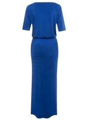 Fashion Women's Half Sleeve Side Slit Round Neck Maxi Dress