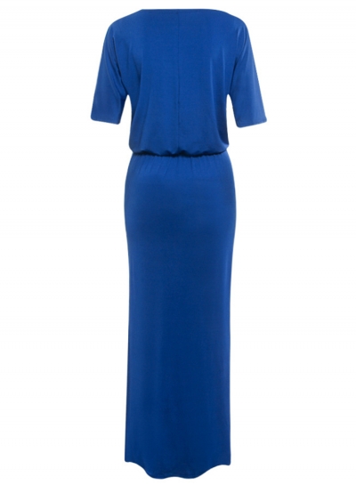 Fashion Women's Half Sleeve Side Slit Round Neck Maxi Dress stylesimo.com