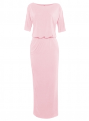 Fashion Women's Half Sleeve Side Slit Round Neck Maxi Dress