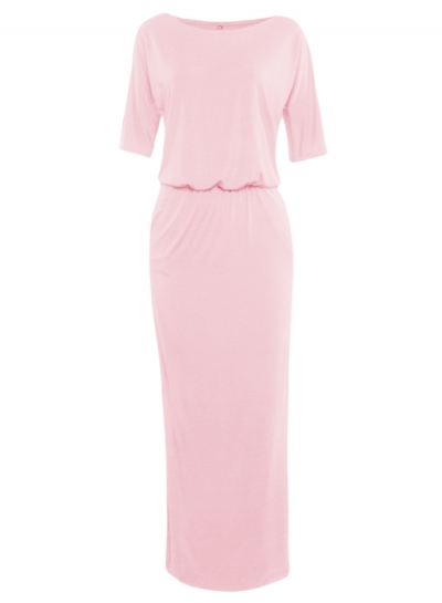 Fashion Women's Half Sleeve Side Slit Round Neck Maxi Dress stylesimo.com