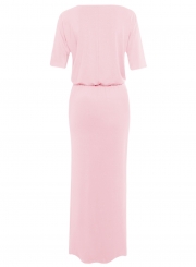 Fashion Women's Half Sleeve Side Slit Round Neck Maxi Dress