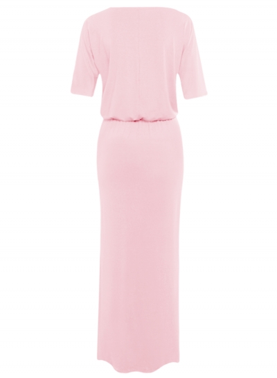 Fashion Women's Half Sleeve Side Slit Round Neck Maxi Dress stylesimo.com