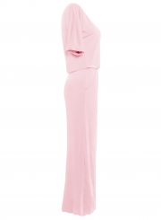 Fashion Women's Half Sleeve Side Slit Round Neck Maxi Dress