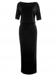 Fashion Women's Half Sleeve Side Slit Round Neck Maxi Dress