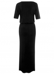 Fashion Women's Half Sleeve Side Slit Round Neck Maxi Dress