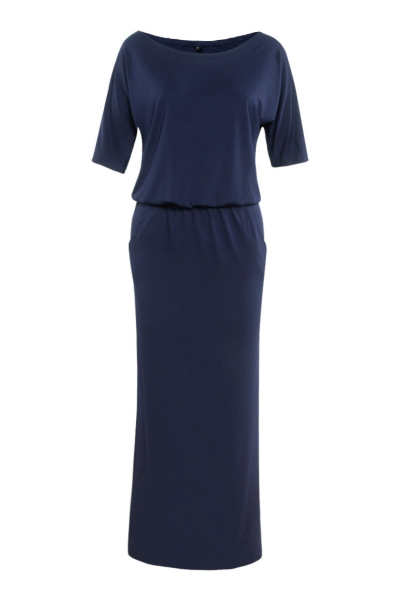 Fashion Women's Half Sleeve Side Slit Round Neck Maxi Dress stylesimo.com