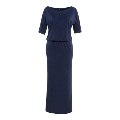 Fashion Women's Half Sleeve Side Slit Round Neck Maxi Dress stylesimo.com