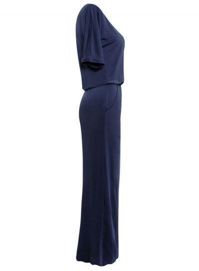 Fashion Women's Half Sleeve Side Slit Round Neck Maxi Dress stylesimo.com