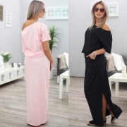 Fashion Women's Half Sleeve Side Slit Round Neck Maxi Dress