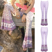 High Waist Printed Slim Fit Flared Casual Pants
