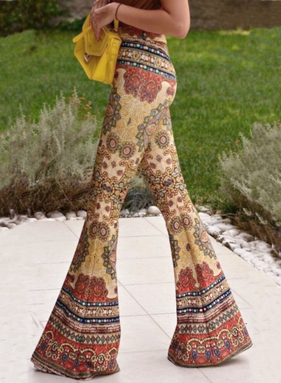 Women's Slim Fit High Waist Printed Flare Pants
