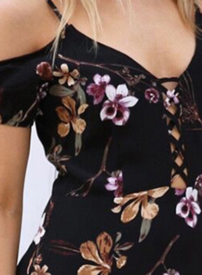 Short Sleeve Off Shoulder Floral Printed High Slit Dress stylesimo.com