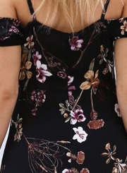 Short Sleeve Off Shoulder Floral Printed High Slit Dress