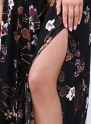 Short Sleeve Off Shoulder Floral Printed High Slit Dress