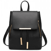 Women's PU Leather Drawstring Zipper Backpack