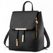 Women's PU Leather Drawstring Zipper Backpack