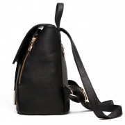 Women's PU Leather Drawstring Zipper Backpack