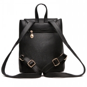 Women's PU Leather Drawstring Zipper Backpack