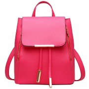 Women's PU Leather Drawstring Zipper Backpack