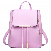 Women's PU Leather Drawstring Zipper Backpack