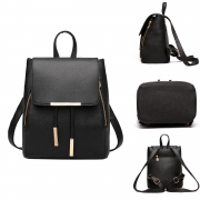 Women's PU Leather Drawstring Zipper Backpack