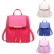 Women's PU Leather Drawstring Zipper Backpack