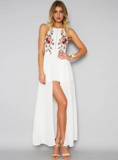 Vogue Women's Halter Backless Floral Embroidery Dress YOUYOUFASHIONEC.com
