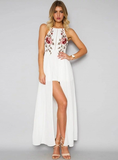 Vogue Women's Halter Backless Floral Embroidery Dress STYLESIMO.com