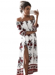 Women's PUff Sleeve Off Shoulder Floral Printed Maxi Dress