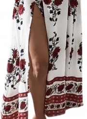 Women's PUff Sleeve Off Shoulder Floral Printed Maxi Dress