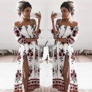 Women's PUff Sleeve Off Shoulder Floral Printed Maxi Dress