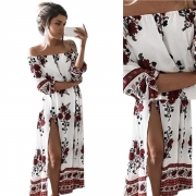 Women's PUff Sleeve Off Shoulder Floral Printed Maxi Dress