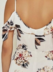 Women's Off Shoulder Floral Printed Ruffle Wide-Leg Jumpsuit
