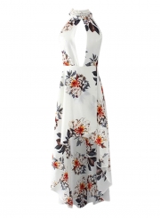 Fashion Halter Backless Floral Printed Asymmetrical Dress