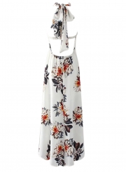 Fashion Halter Backless Floral Printed Asymmetrical Dress