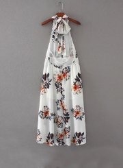 Fashion Halter Backless Floral Printed Asymmetrical Dress