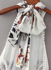 Fashion Halter Backless Floral Printed Asymmetrical Dress