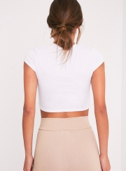 Women's Short Sleeve Ripped Solid Crop Top