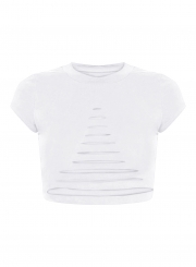 Women's Short Sleeve Ripped Solid Crop Top