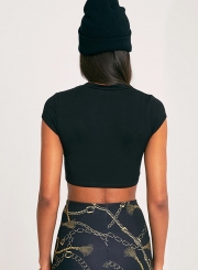Women's Short Sleeve Ripped Solid Crop Top