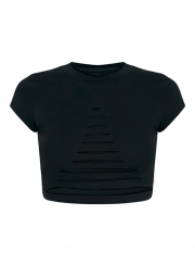 Women's Short Sleeve Ripped Solid Crop Top