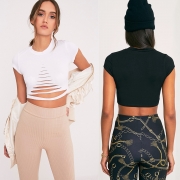 Women's Short Sleeve Ripped Solid Crop Top