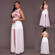 Women's Sleeveless Floral Printed Pattern Mesh Jumpsuit