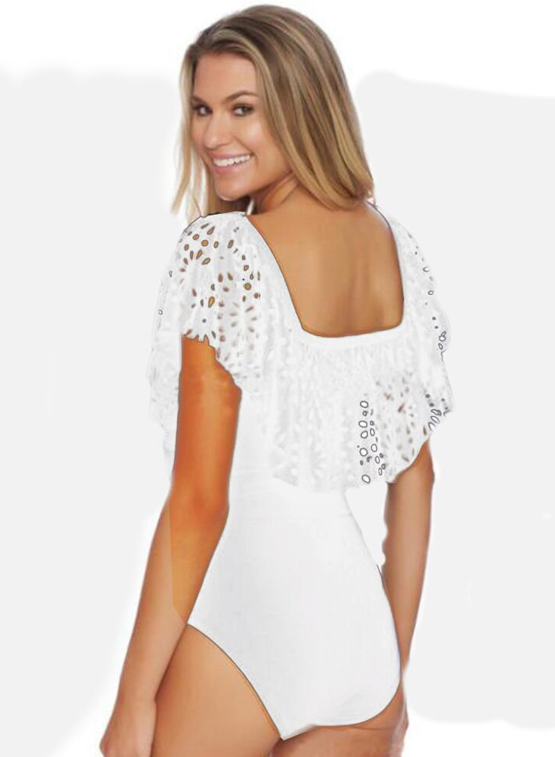 Off Shoulder Ruffle One Piece Hollow Out Swimsuit