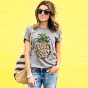 Women's Short Sleeve Pineapple Printed Pullover Tee