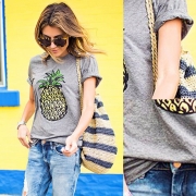 Women's Short Sleeve Pineapple Printed Pullover Tee